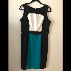 Black Teal and Off white Colorblock dress